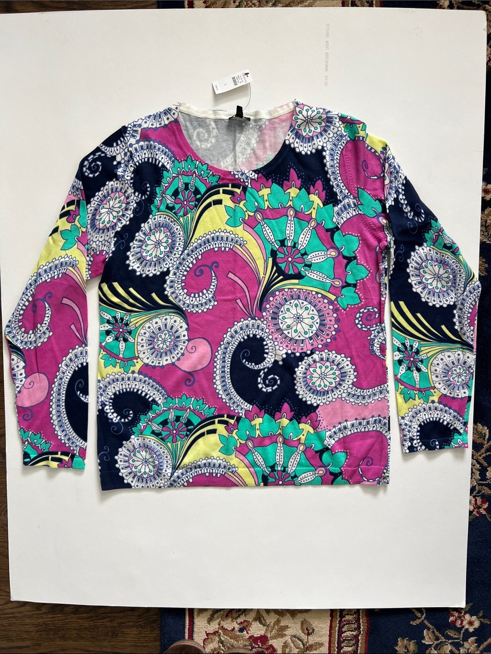 Talbots Vibrant Paisley Multicolor Long Sleeve Sweater
